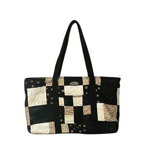 Donna Sharp Patchwork Quilted Purse Handbag Tote Brown with Black Interior